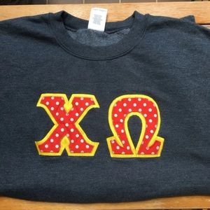 Hard Letter Sewn Patch Chi Omega Sweatshirt